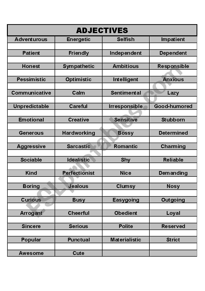 Adjectives worksheet