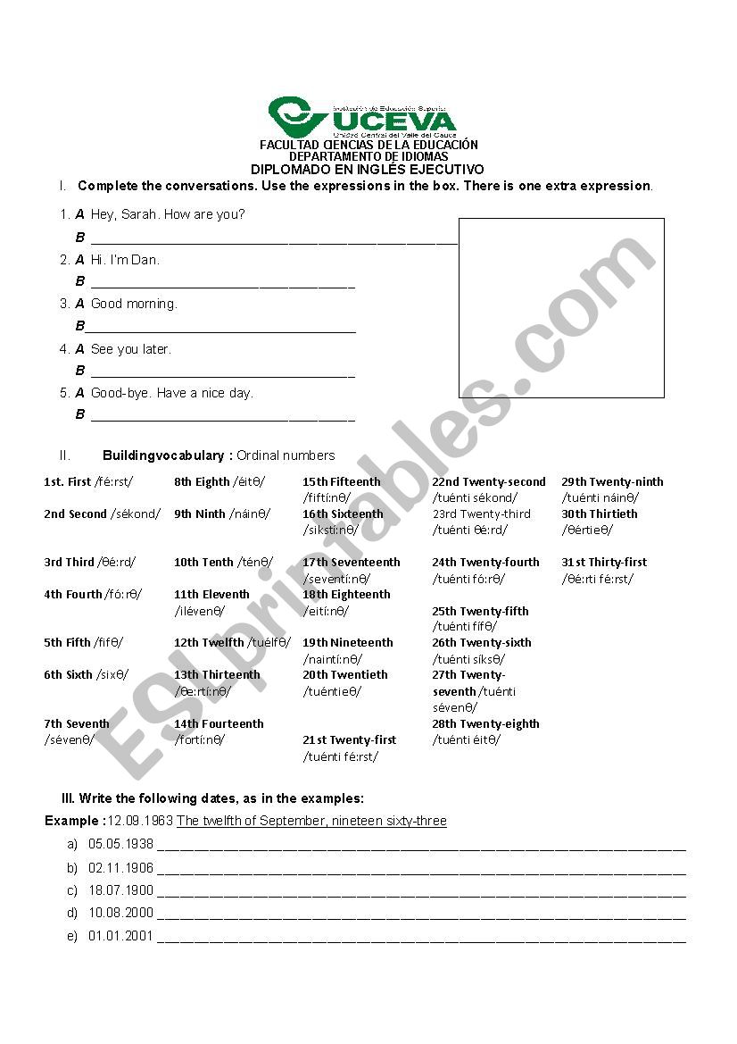 ordinal numbers worksheet