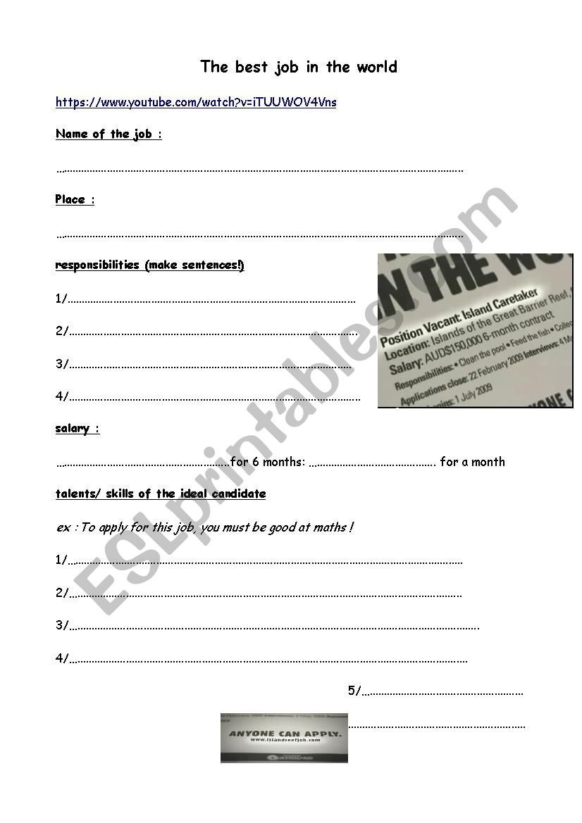 the best job in the world worksheet
