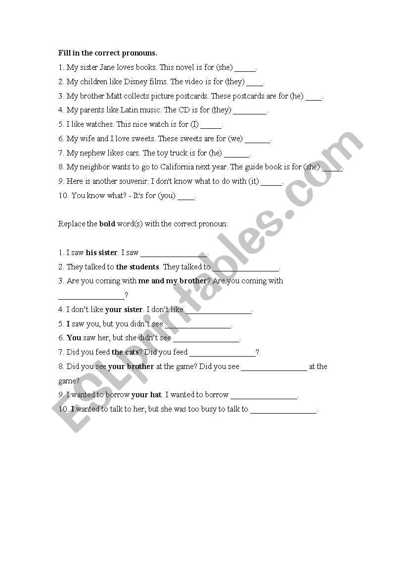 Object Pronouns worksheet