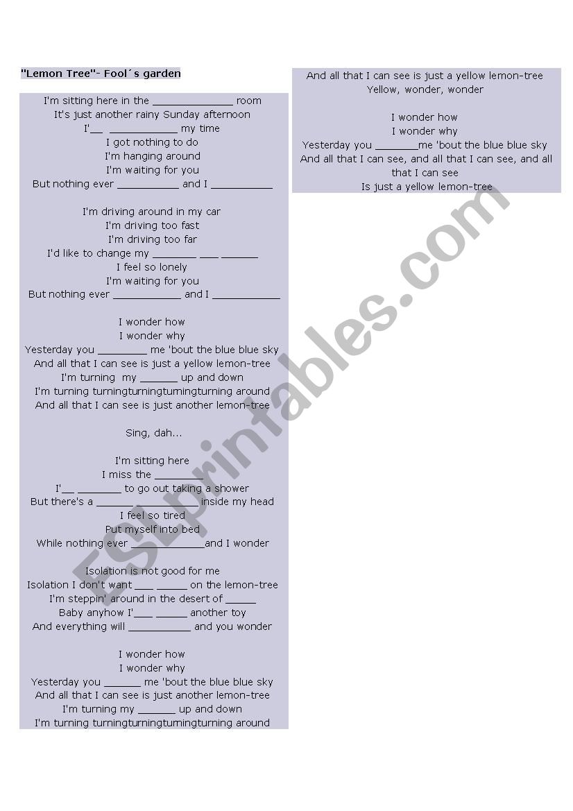 Lemon tree worksheet