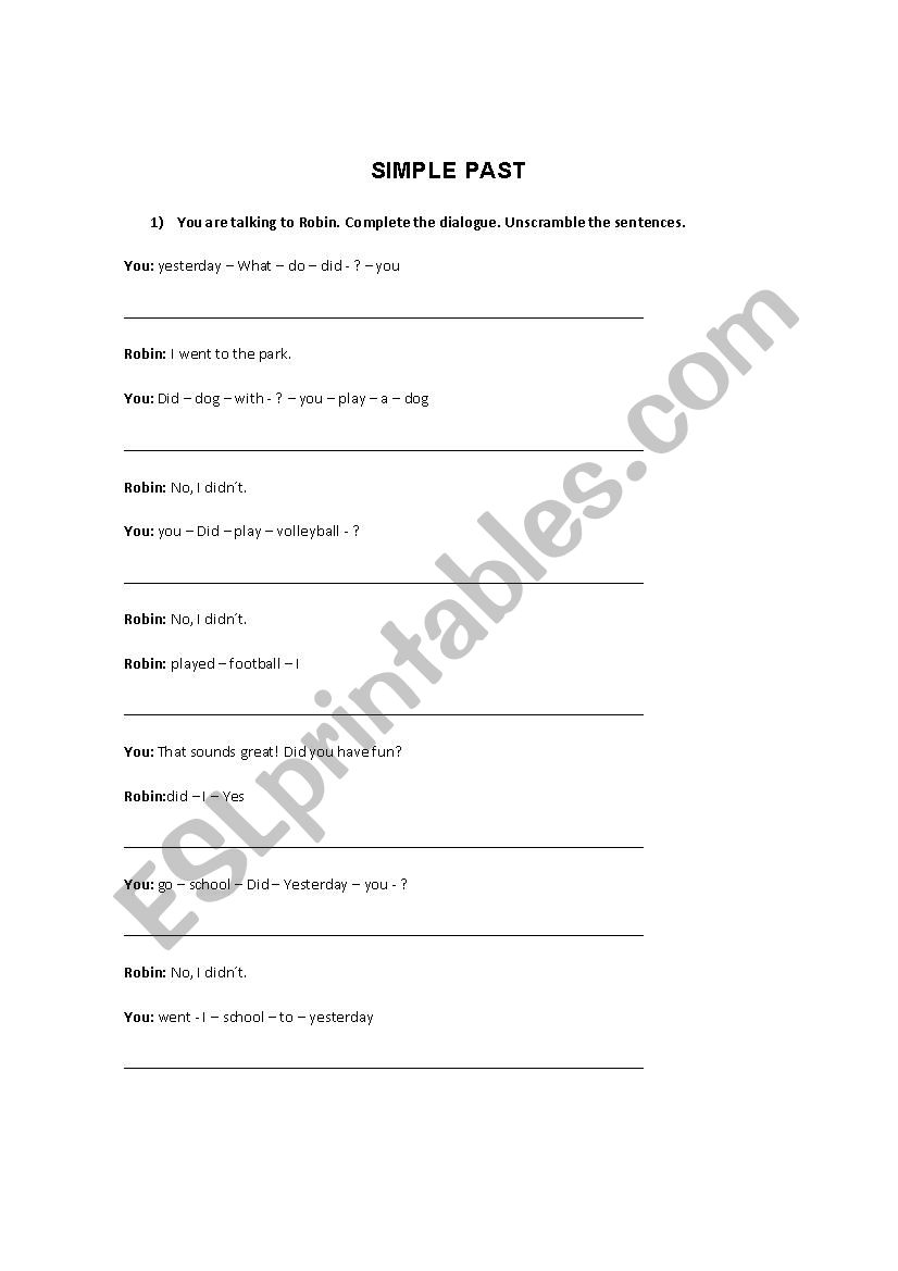 Simple Past Dialogue worksheet