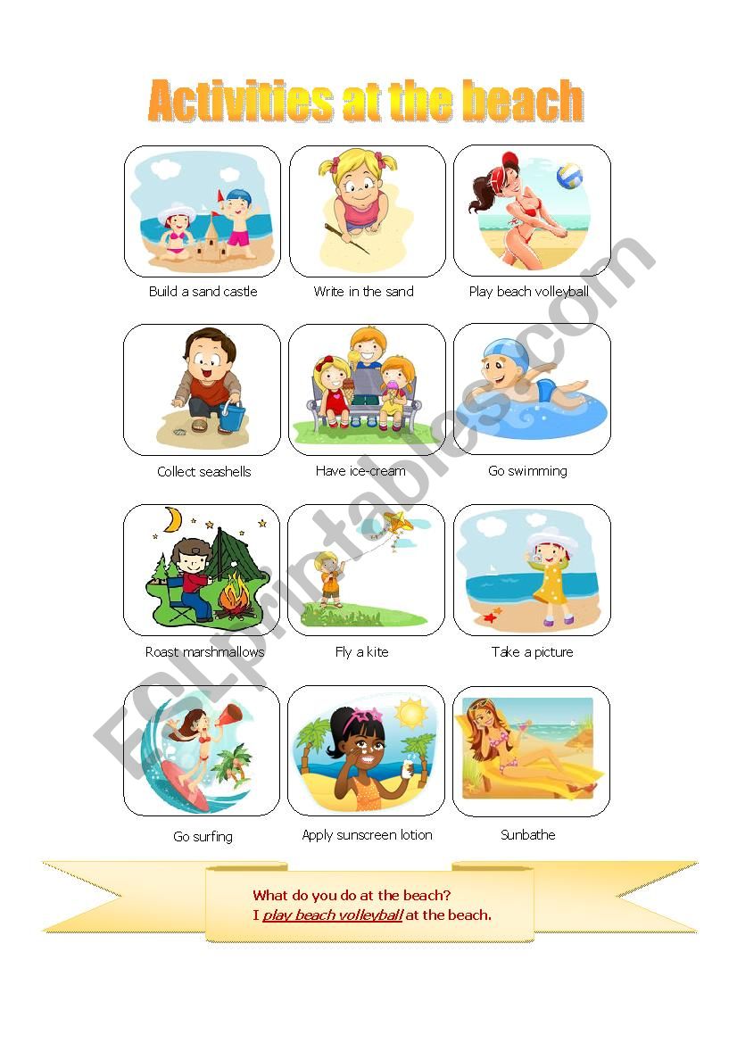 Activities at the beach worksheet