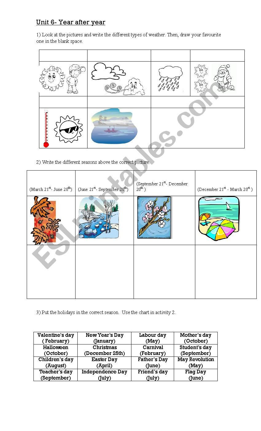 Holidays and Seasons worksheet