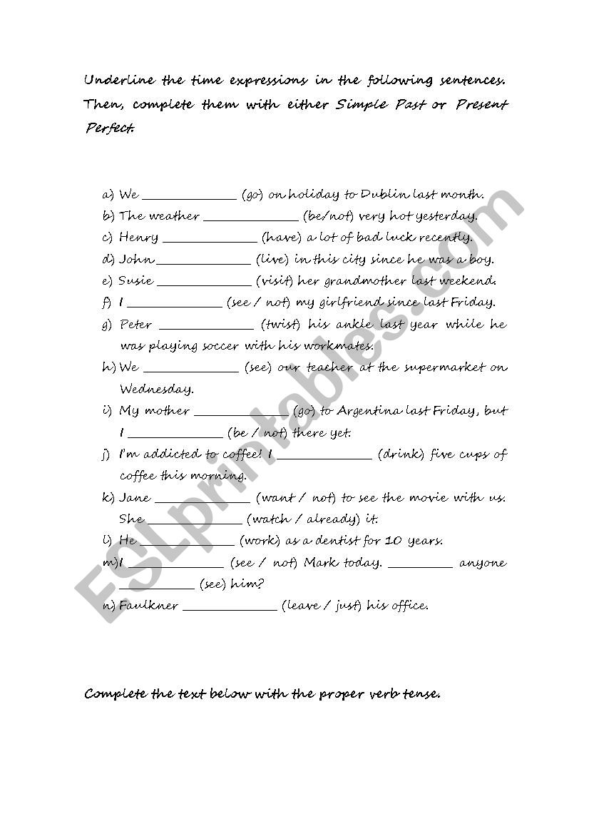 Simple Past X Present Perfect worksheet