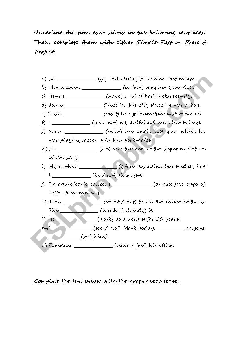 Simple Past X Present Perfect worksheet