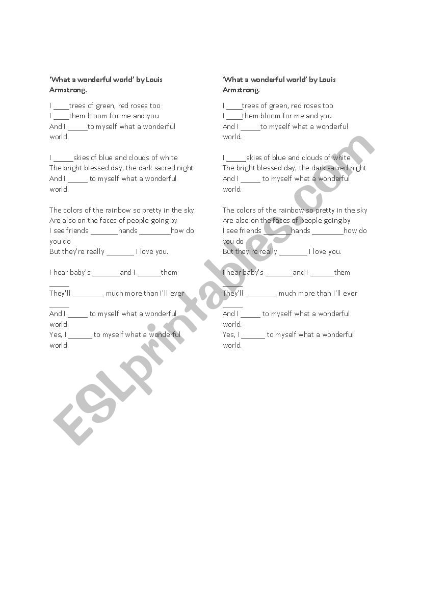 lyrics-what a wonderful world worksheet
