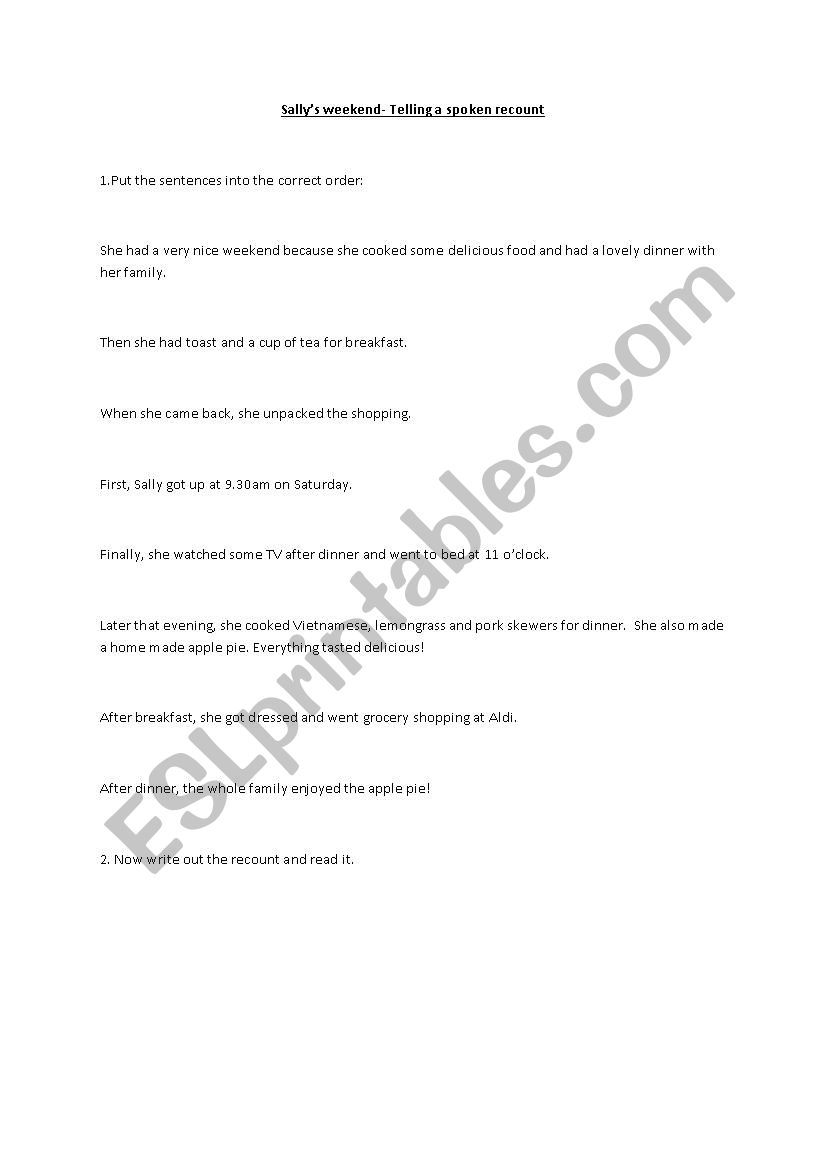 Sallys weekend worksheet