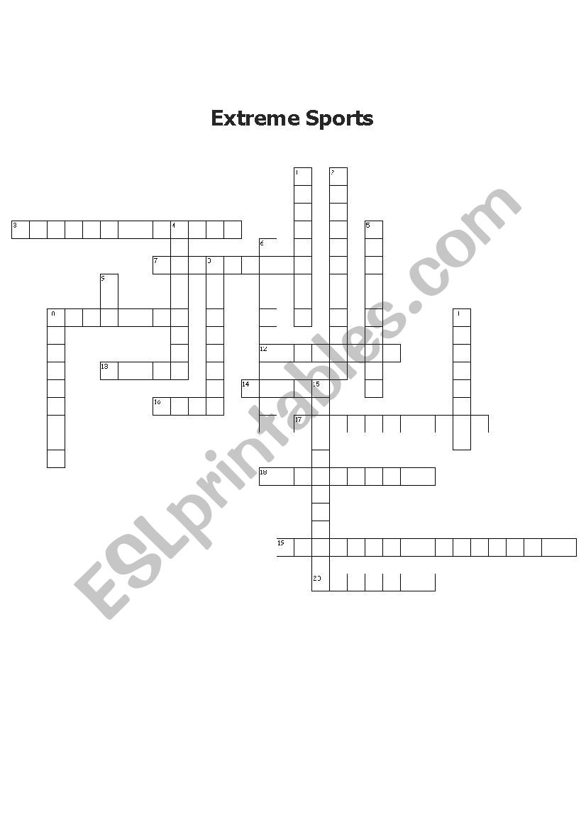 Extreme Sports Crossword worksheet