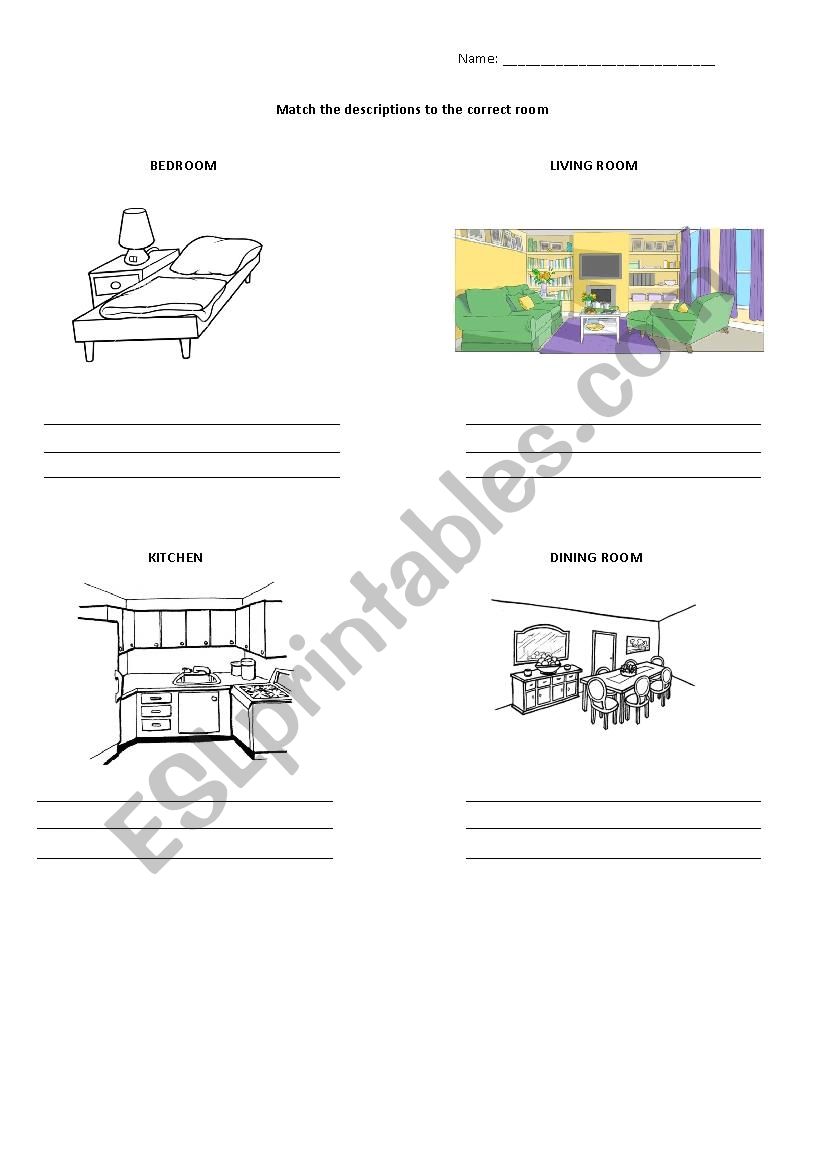 Describe the rooms in a house worksheet