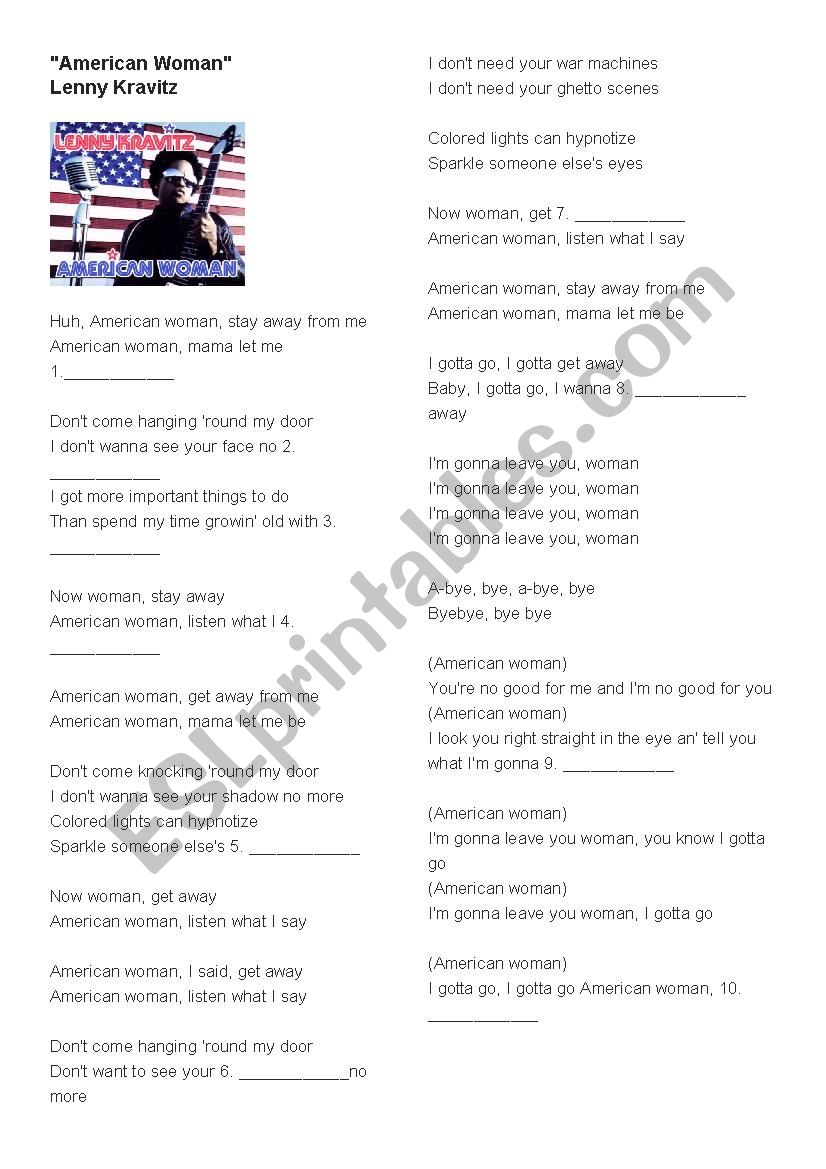 American Woman- Lenny Kravitz Fill in the blanks