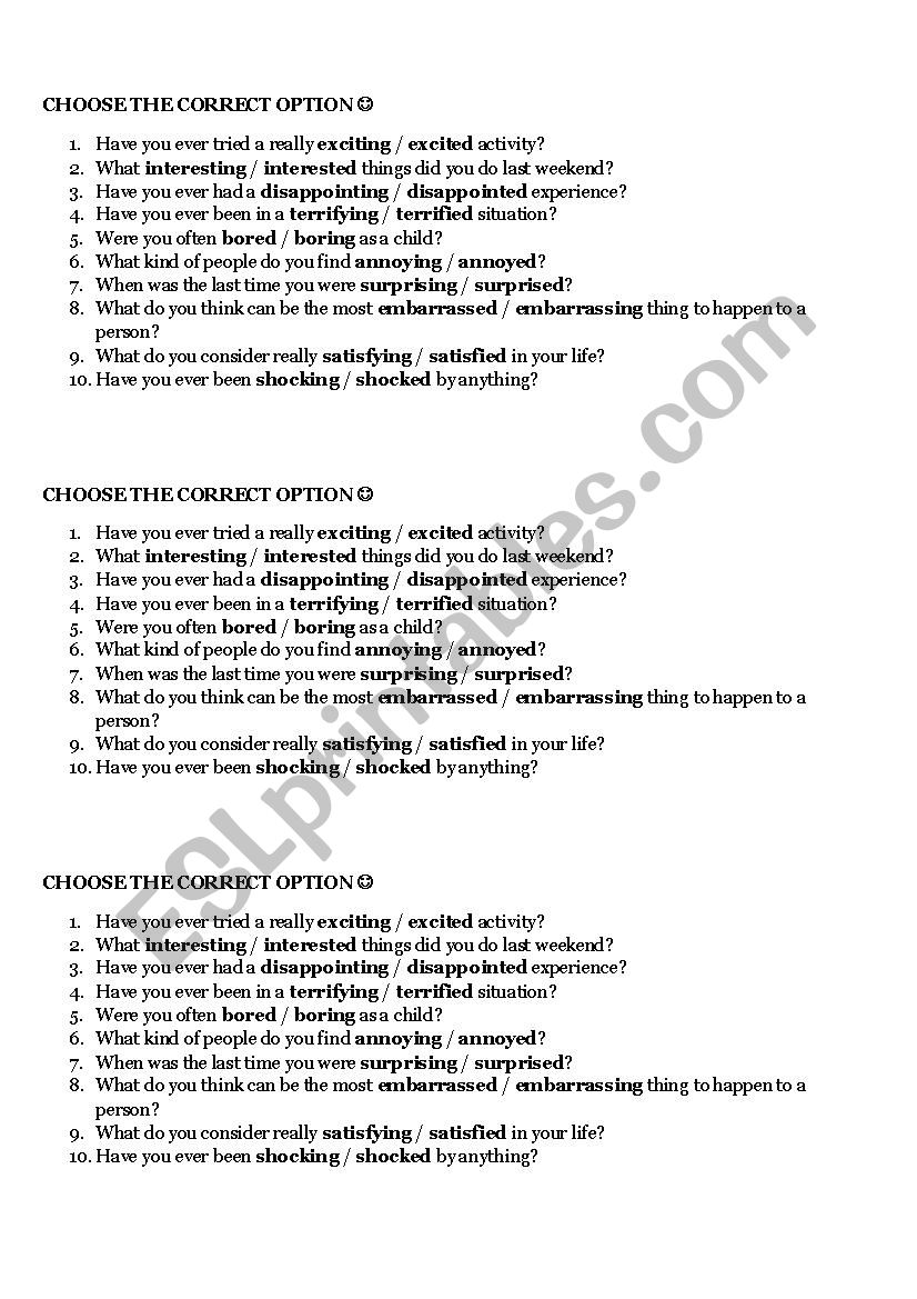 Adjectives -ED/-ING worksheet