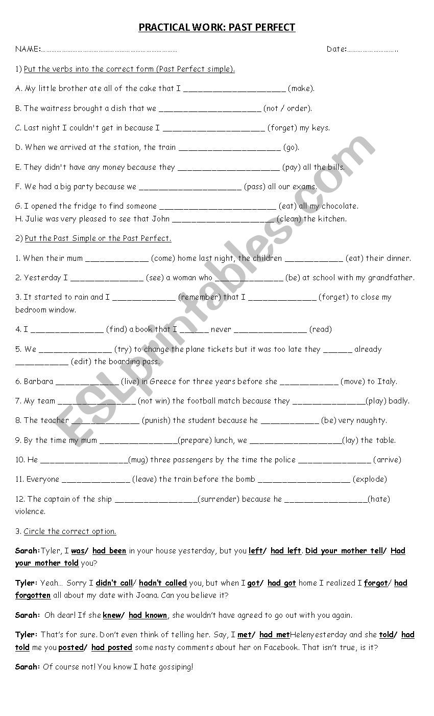 Test Past Perfect worksheet