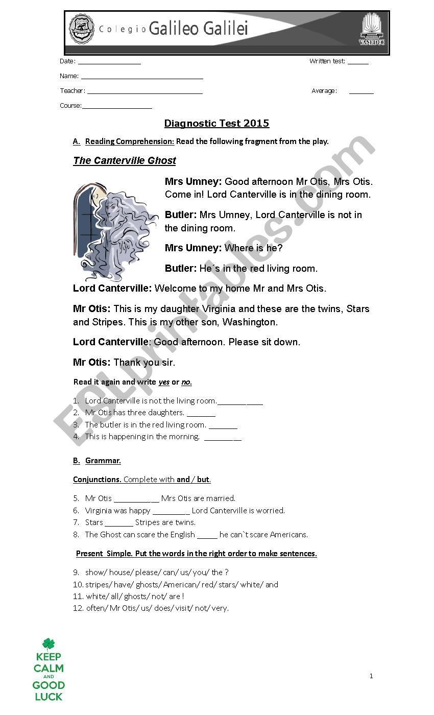 The Canterville Ghost worksheet