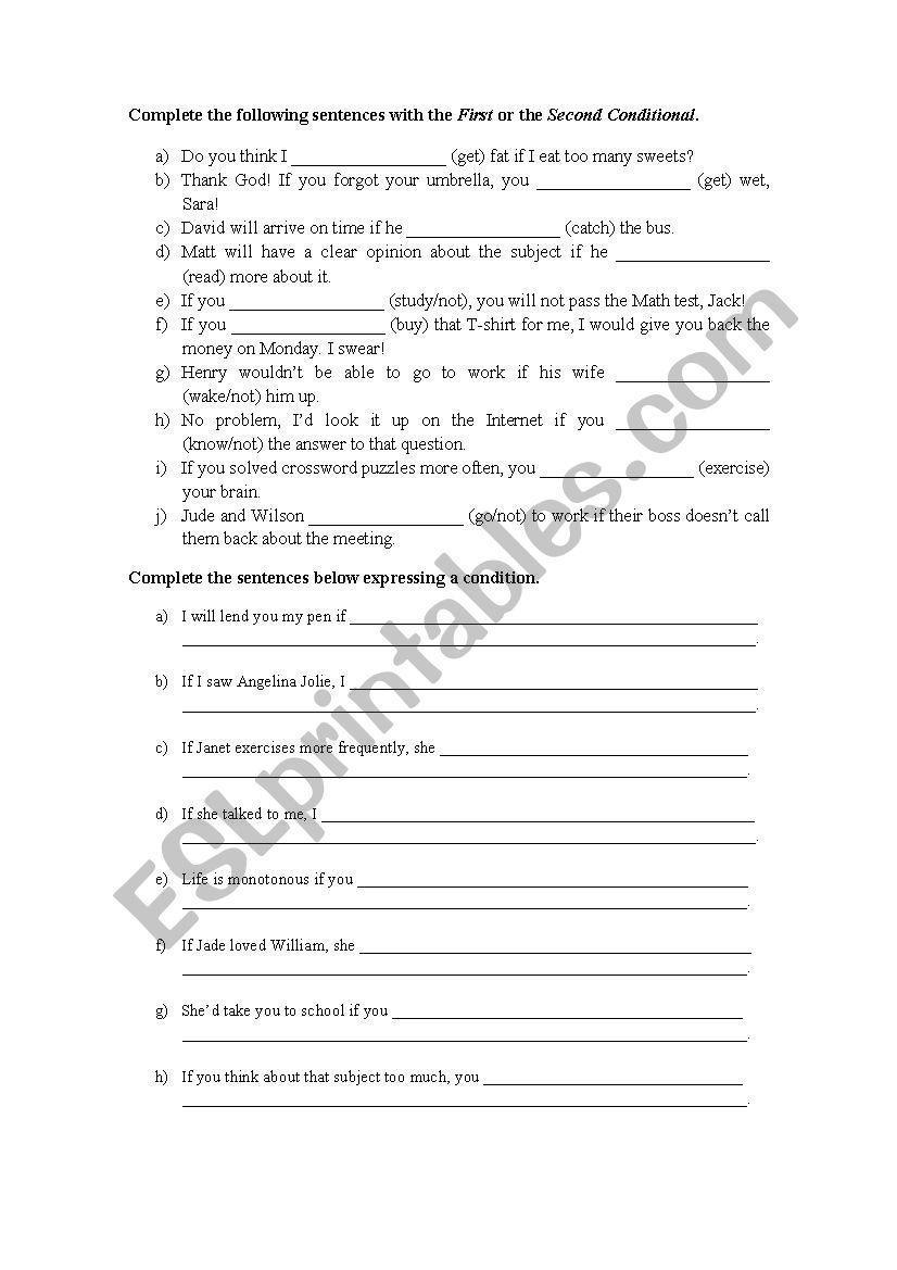 First and Second Conditionals Worksheet