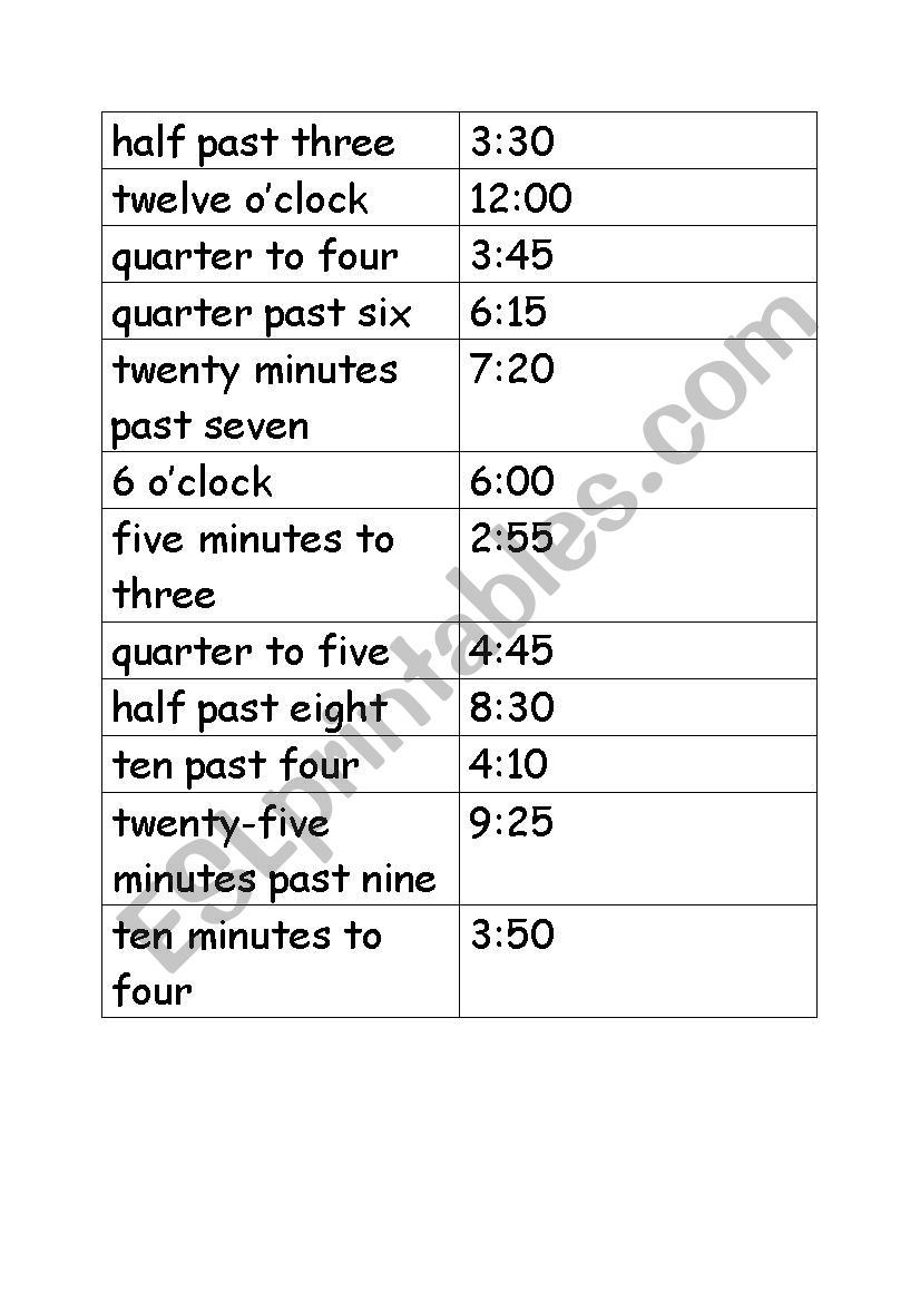 time match up analogue and digital clock esl worksheet by jenlrog