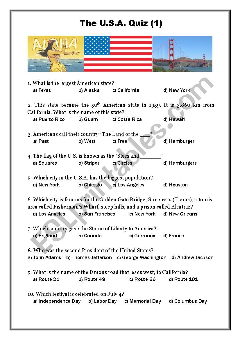 USA Quiz 1 worksheet