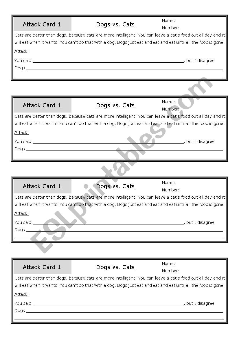 Debate Attack Practice Cards worksheet