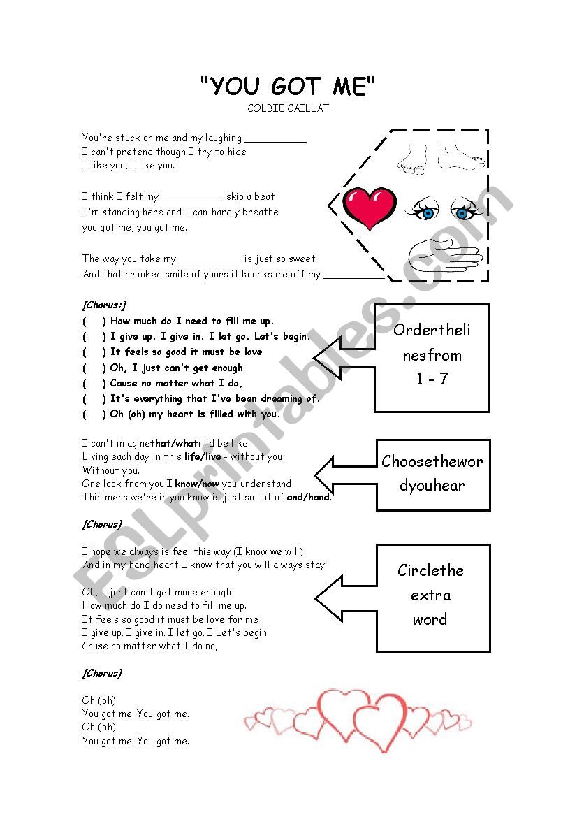 You got me worksheet
