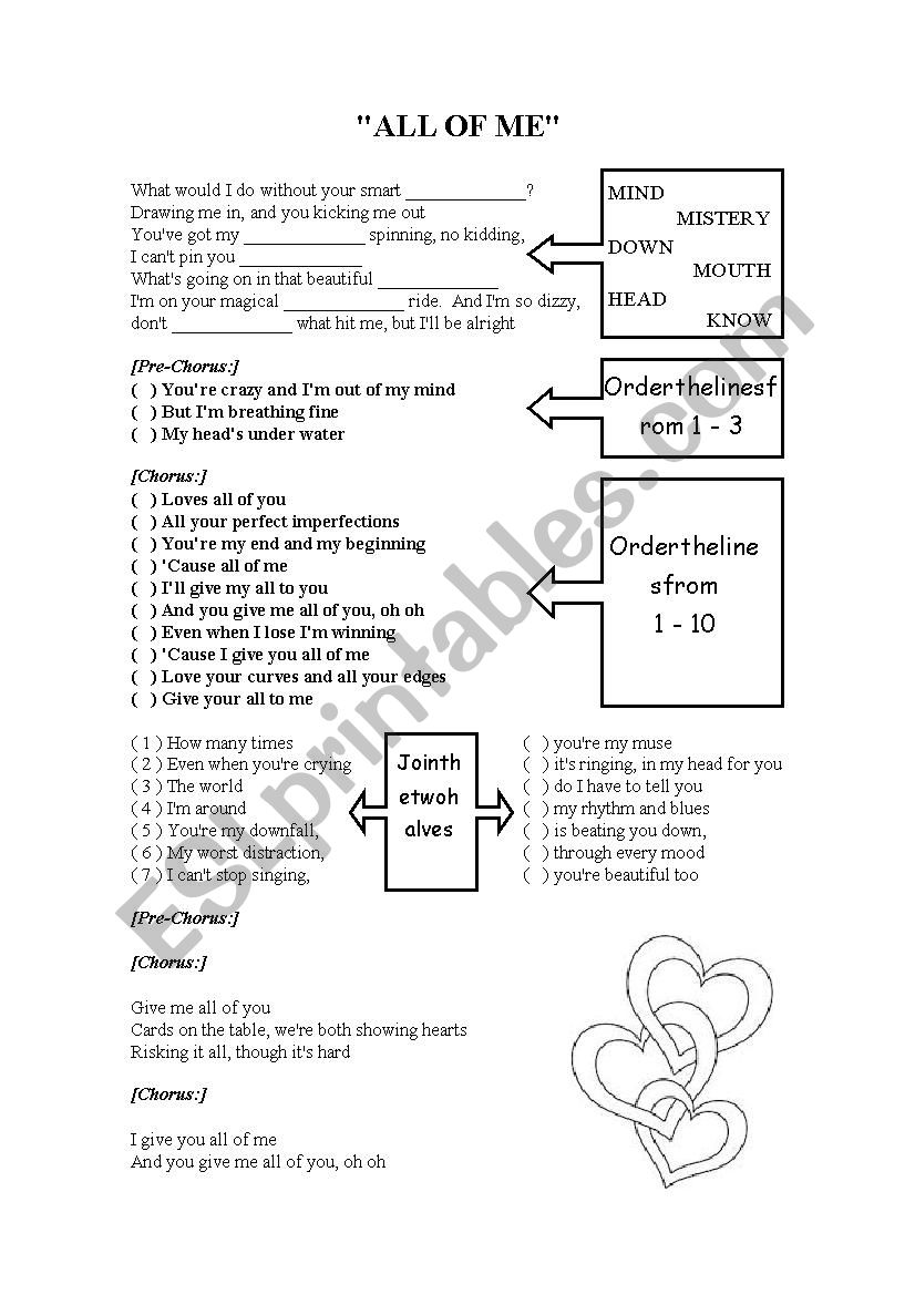 All of me worksheet