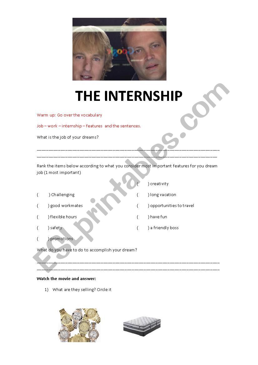 The Internship worksheet