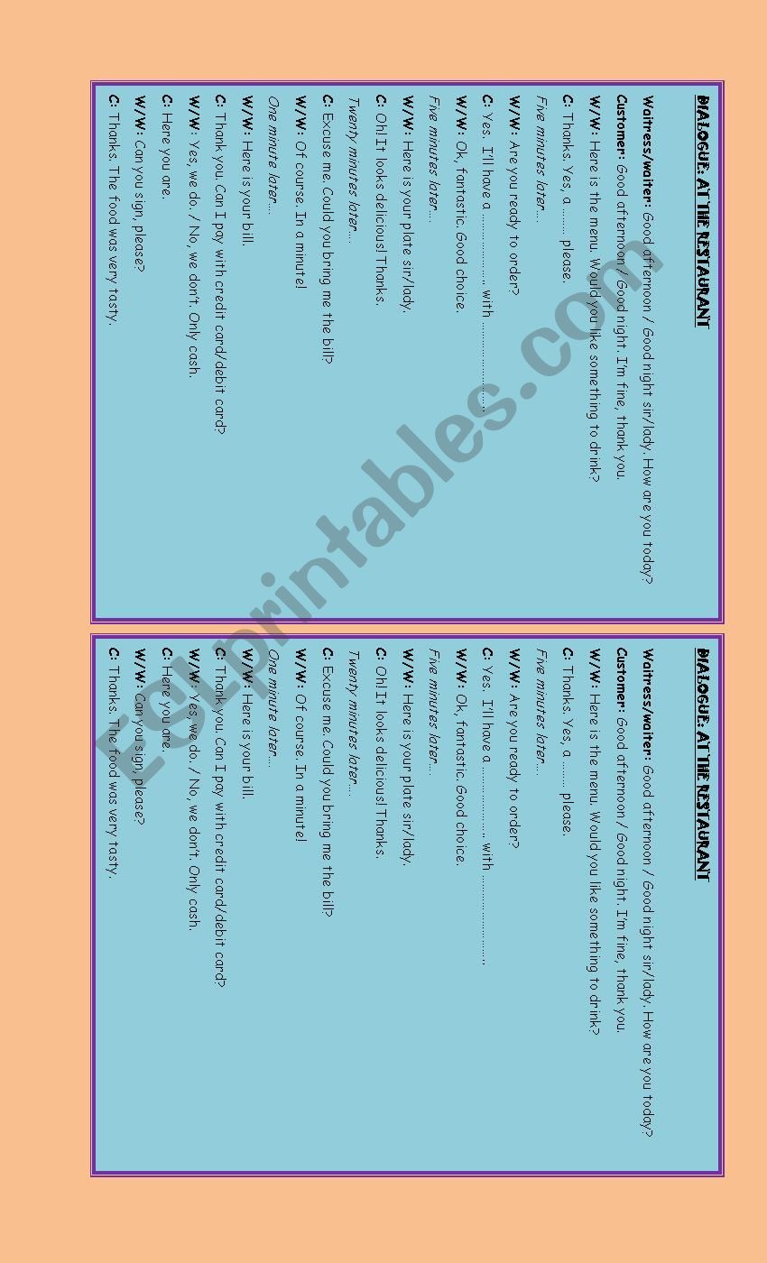 Dialogue: At the restaurant worksheet