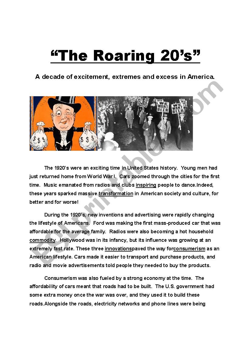 The Roaring 20s worksheet