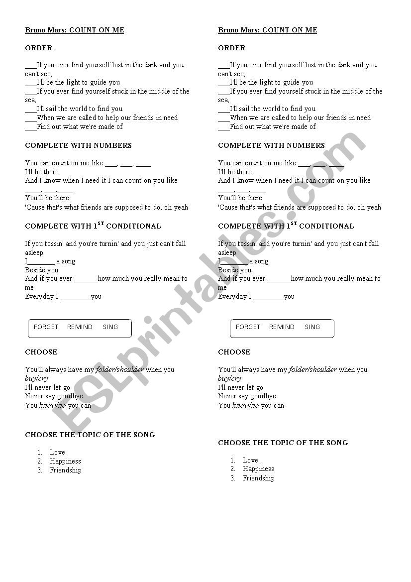 Count on Me worksheet