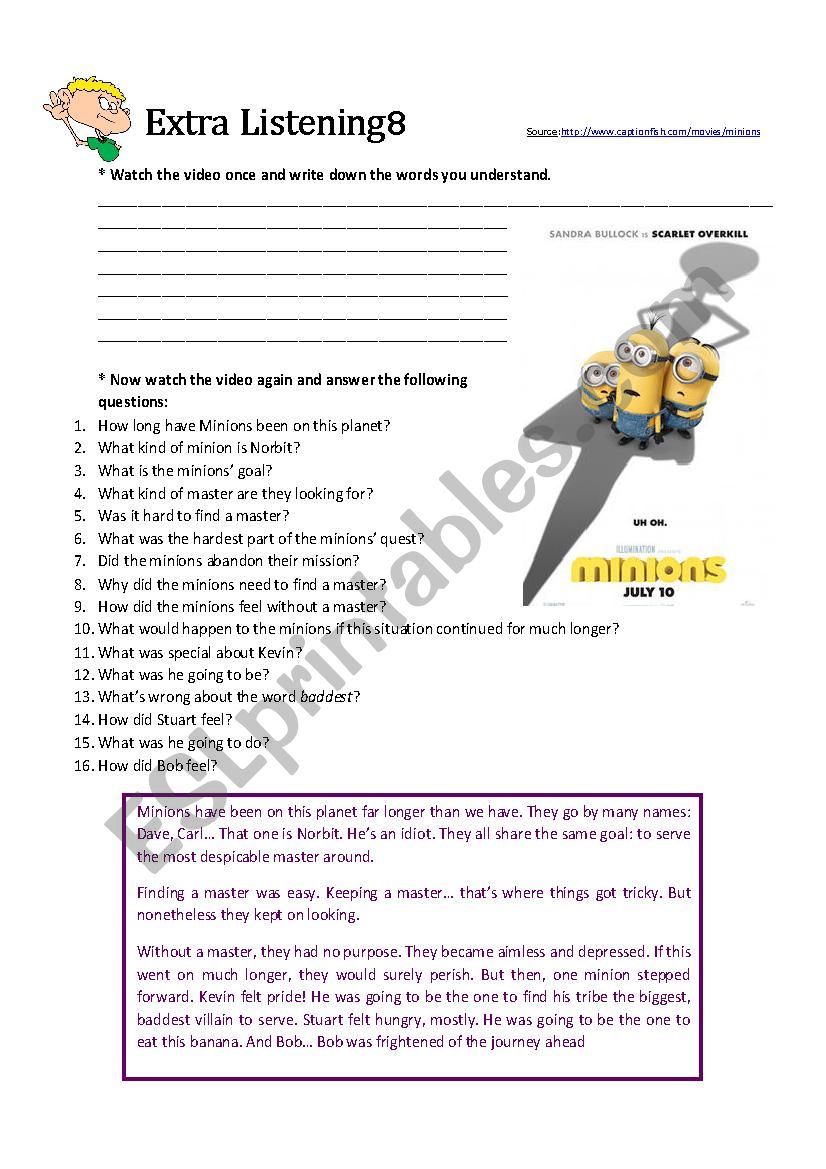 Minions- the trailer worksheet