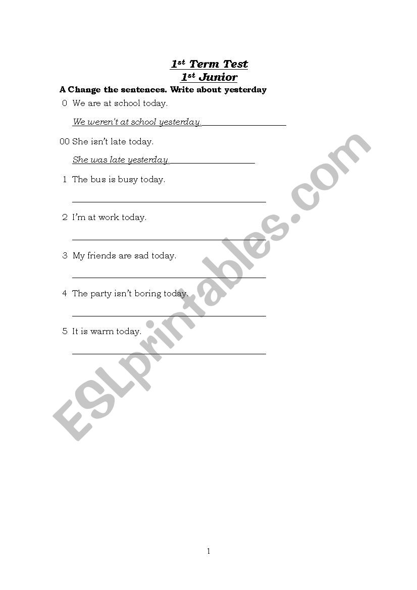 Exam worksheet