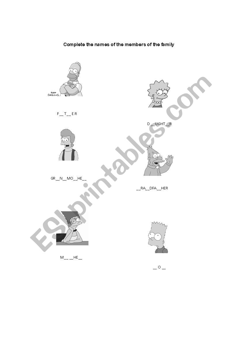 Complete the names of members of the family