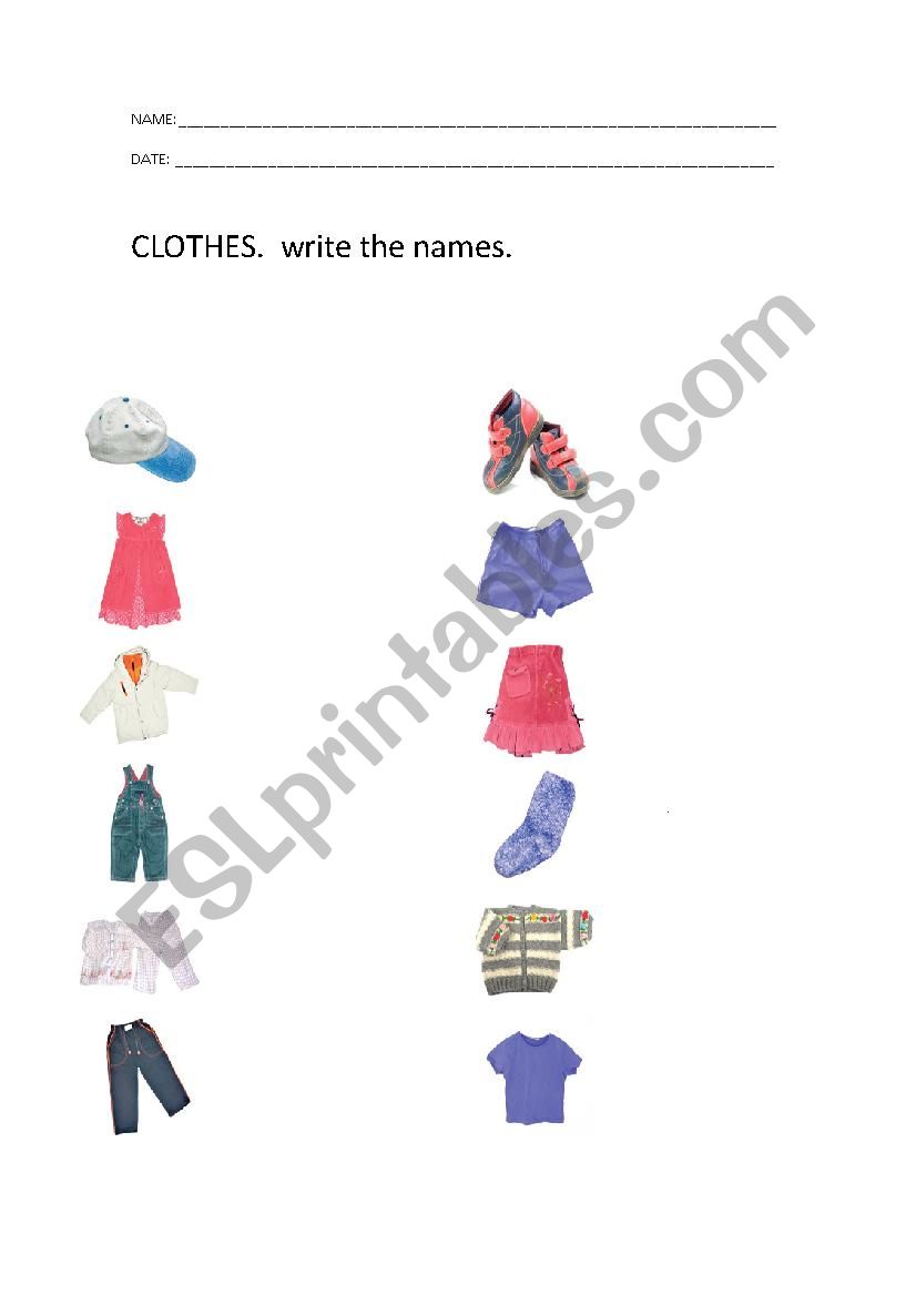 Clothes worksheet