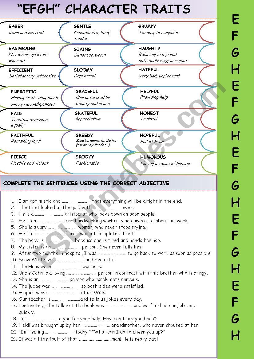 ADJECTIVES: EFGH CHARACTER TRAITS