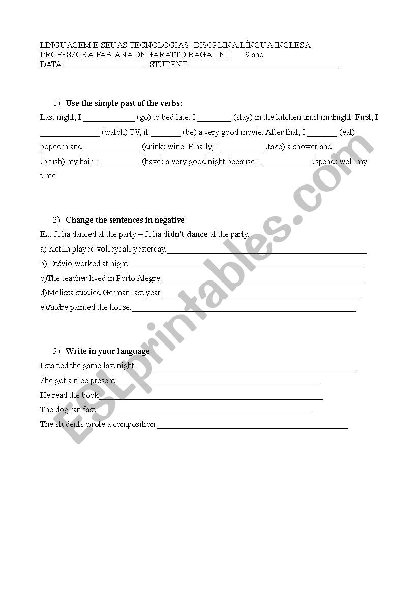 test simple past worksheet