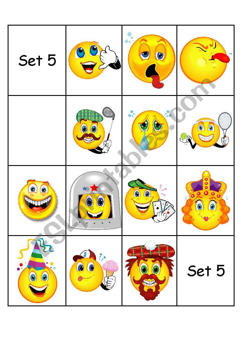emoticons  card set 5  worksheet