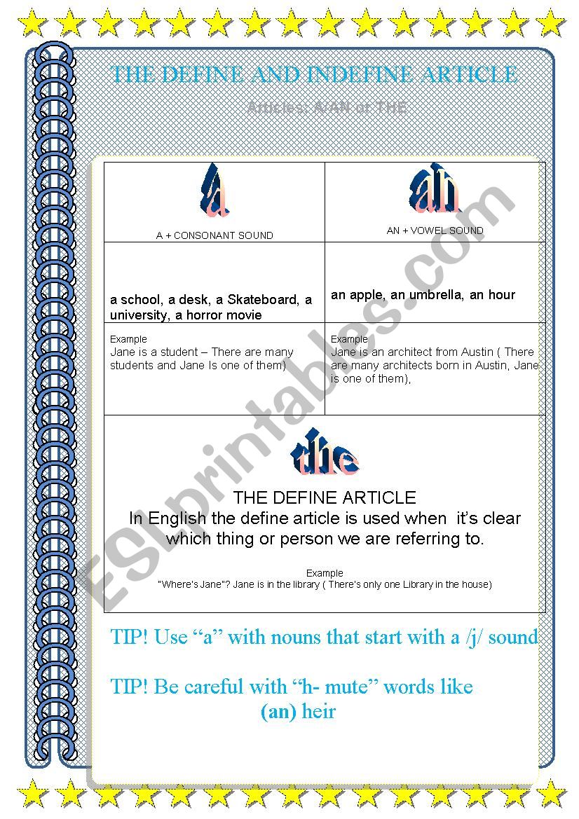 Definite and Indefinite Article