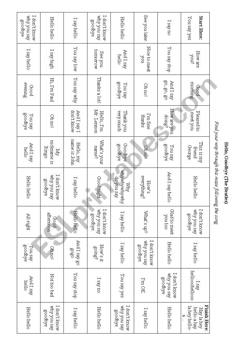 The Beatles - Hello, Goodbye worksheet