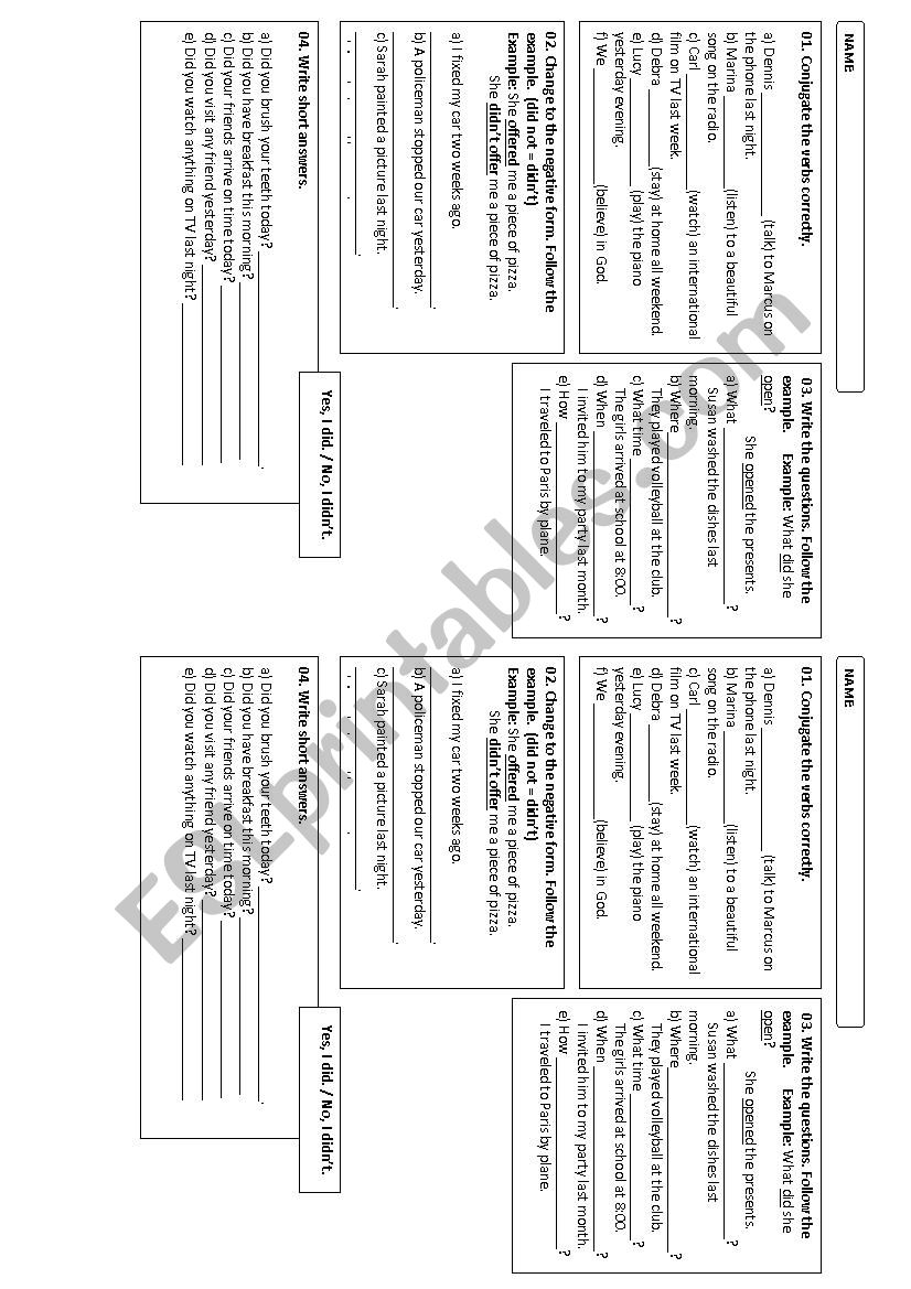 past simple  worksheet