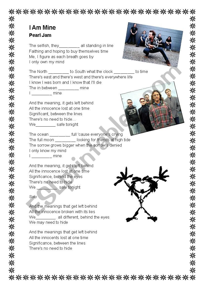 Pearl Jam - I am mine worksheet