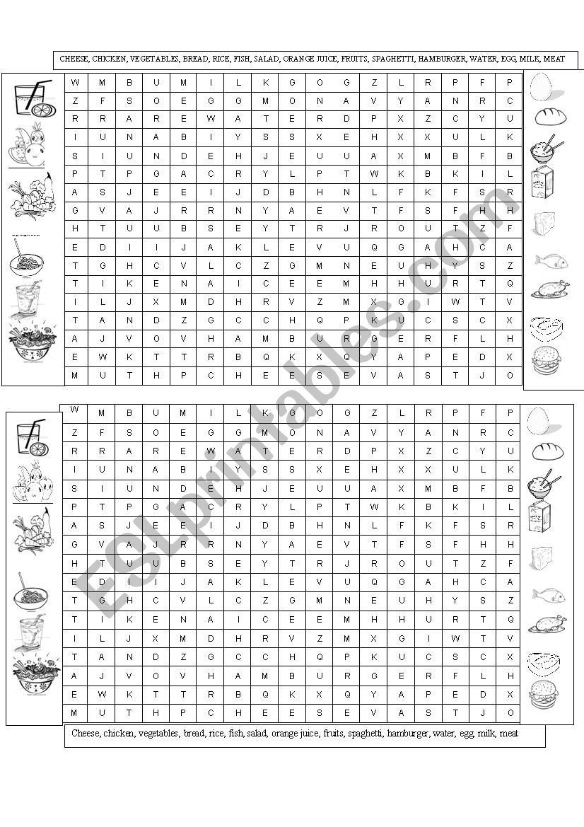 HEALTHY AND UNHEALTHY FOOD: WORDSEARCH 