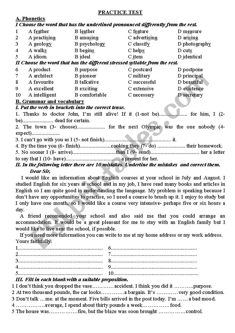 One period test for  grade 10students