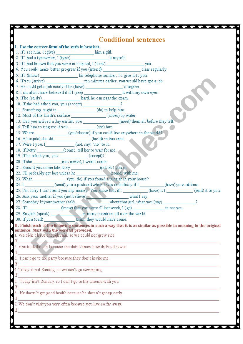 conditional sentences worksheet