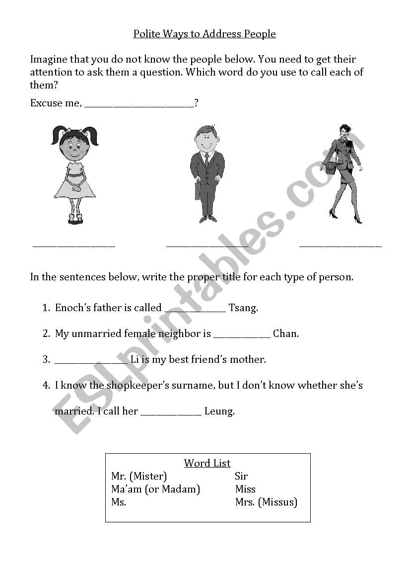 Polite Ways to Address People worksheet