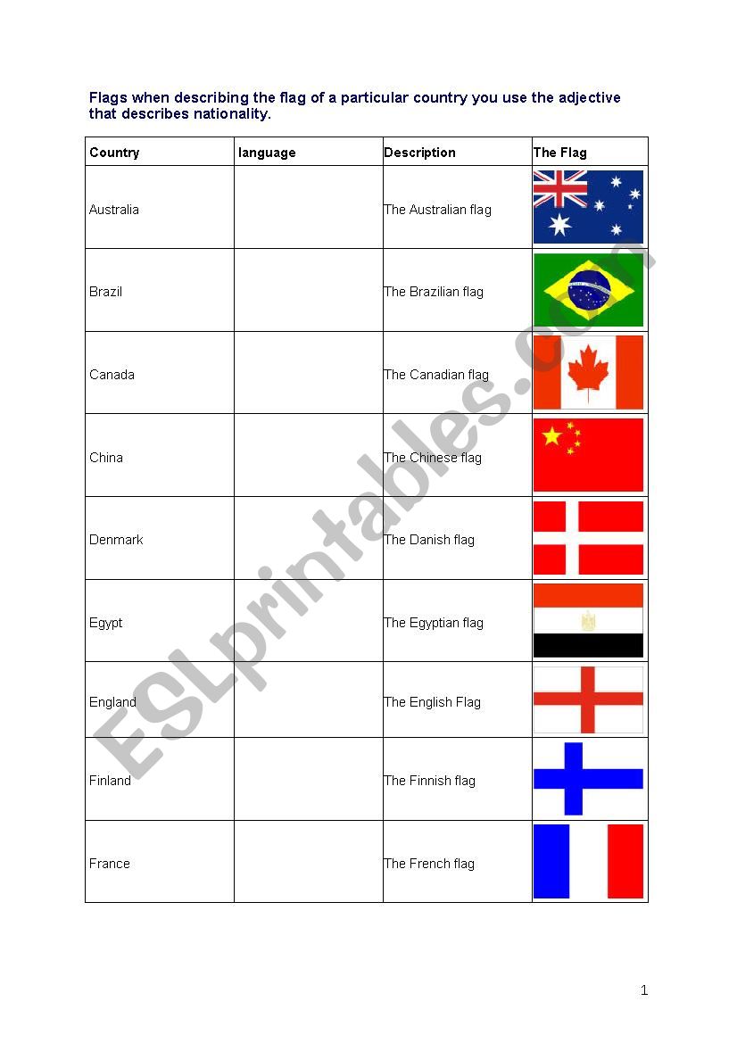 flag worksheet