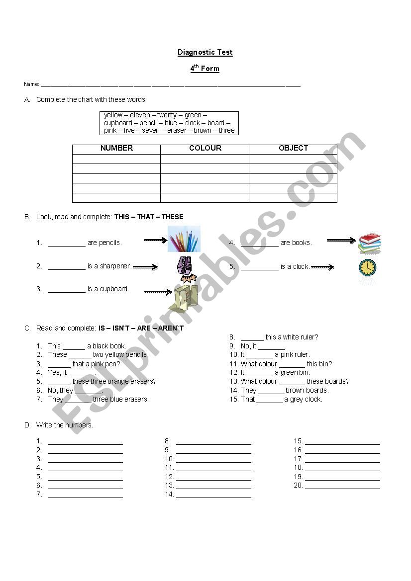 Diagnostic Test Junior worksheet