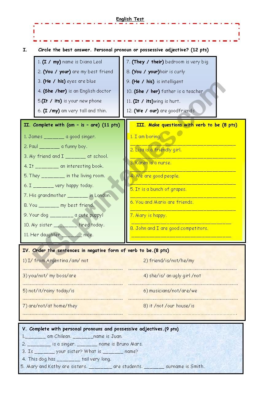English test first part worksheet
