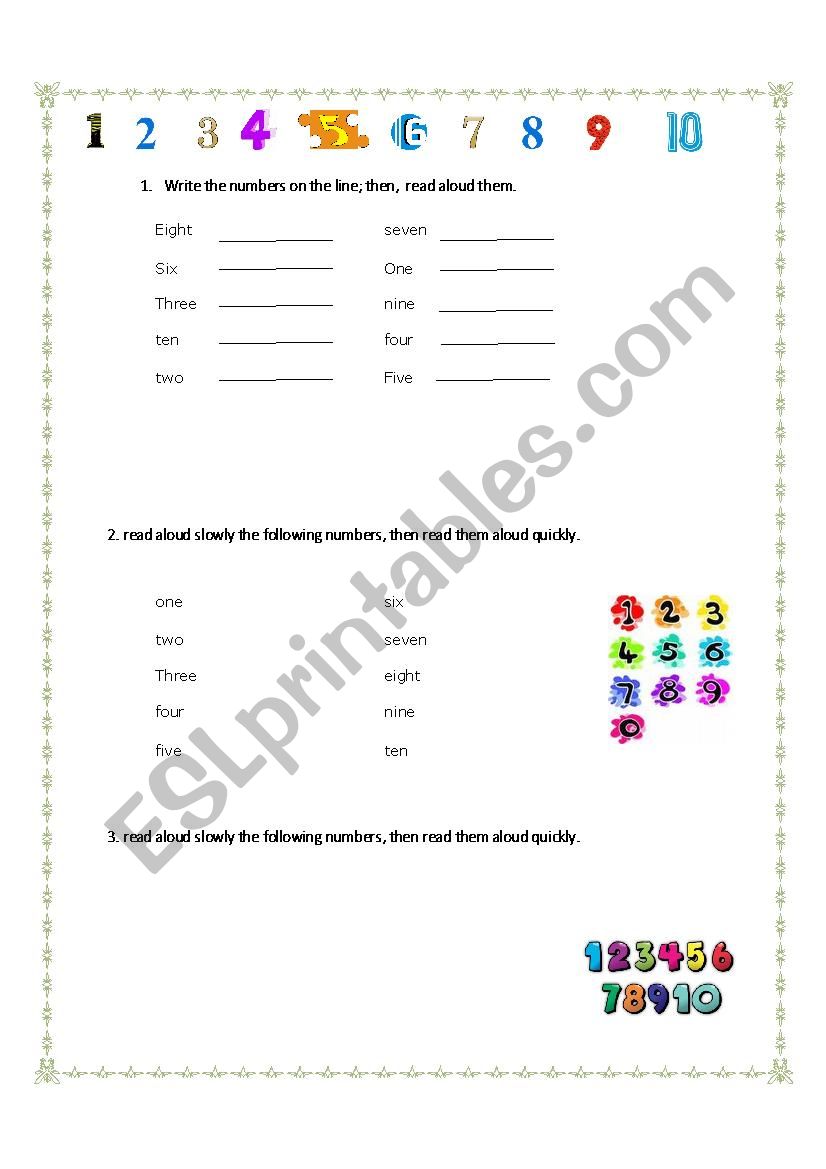 numbers 1 worksheet