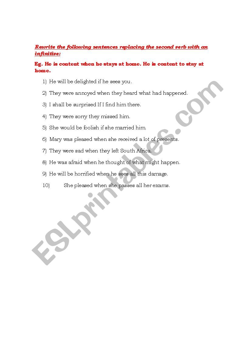 Use of Infinitive worksheet