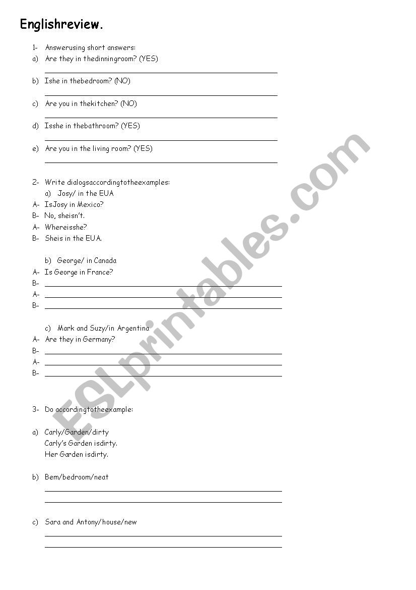 English review worksheet