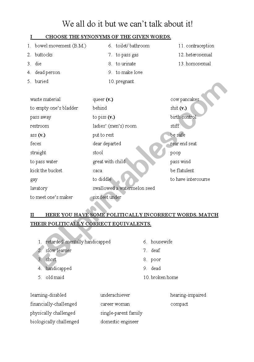 Taboo words/Dangerous English worksheet